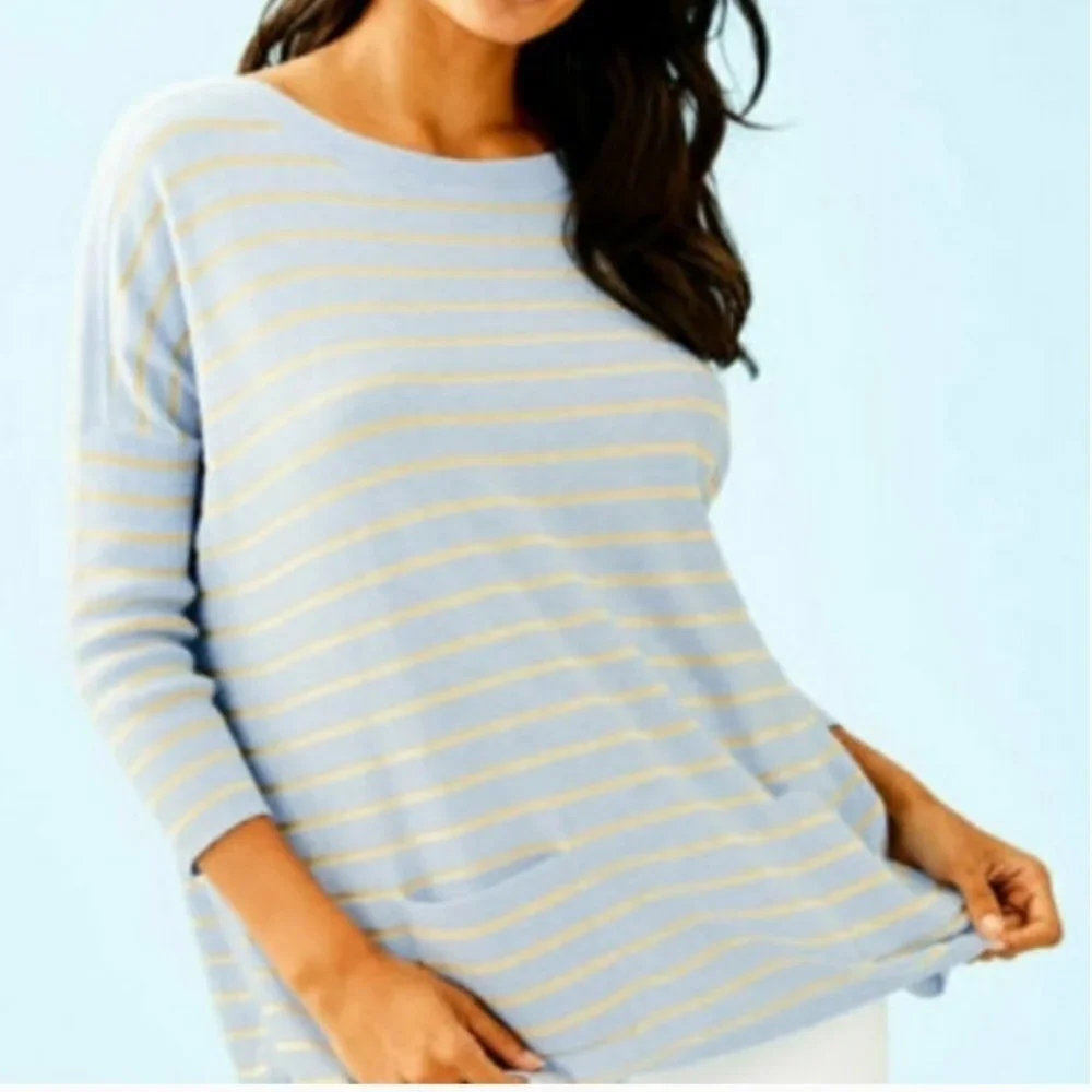 Lilly Pulitzer Heathered Blue Striped Cobo Sweater